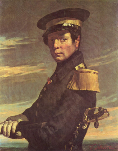 Portrait of a naval officer in modern living room