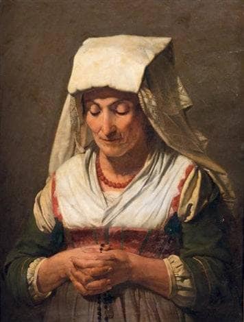 Portrait of a peasant woman from Abruzzo in prayer by Jean Victor Schnetz — Oil Painting Reproduction