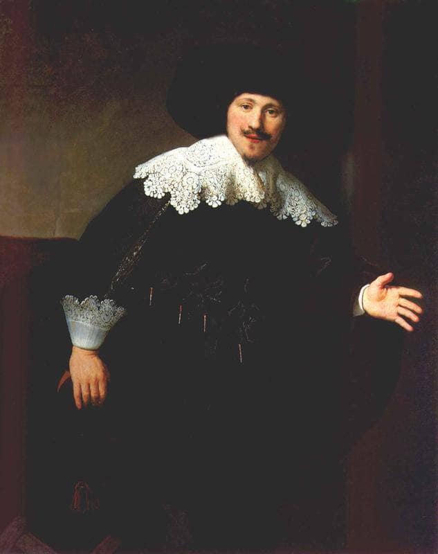 Portrait of a seated man rising from his chair by Rembrandt — Oil Painting Reproduction