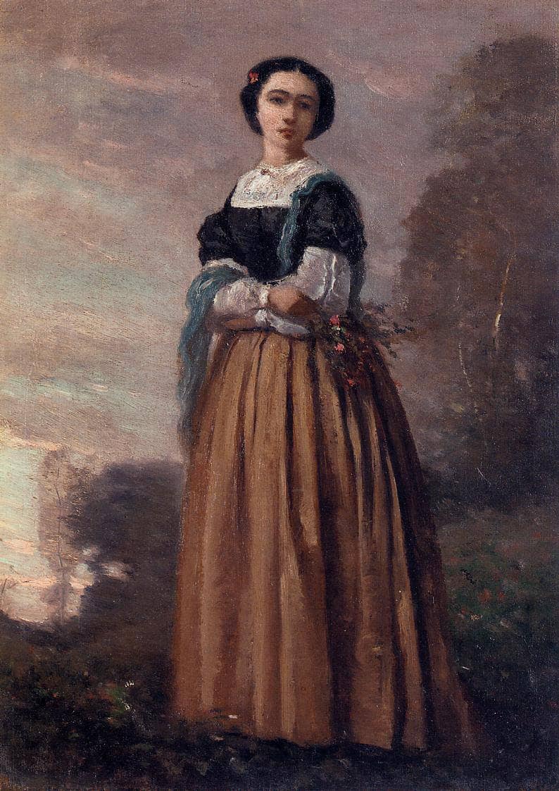 Portrait of a Standing Woman by Camille Corot — Oil Painting Reproduction