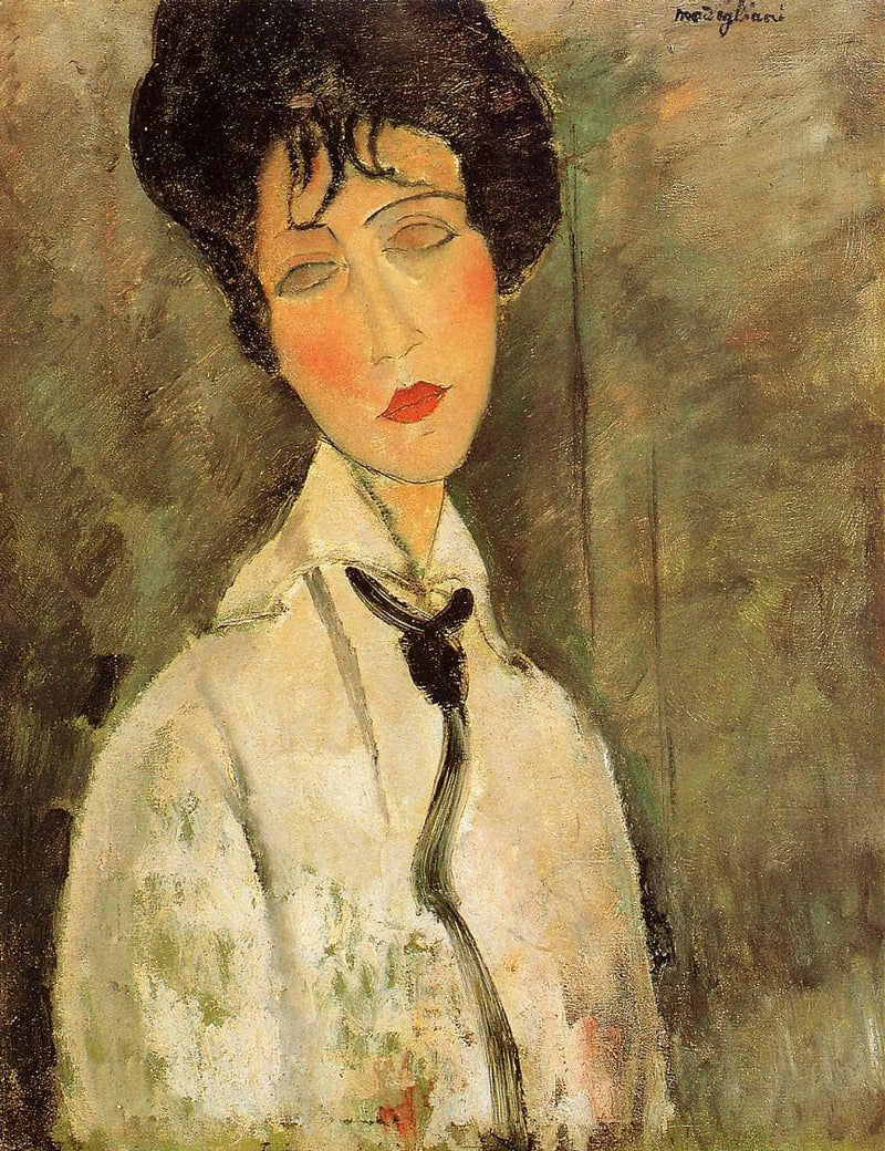 Portrait of a Woman in a Black Tie by Amedeo Modigliani — Oil Painting Reproduction