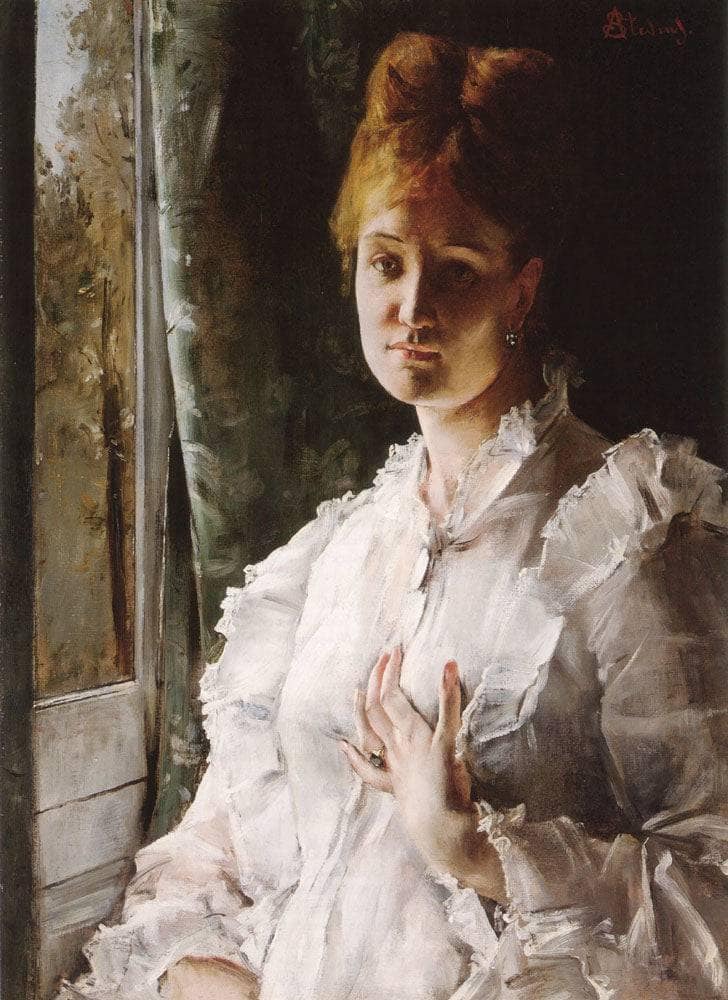 Portrait of a Woman in White by Alfred Stevens — Oil Painting Reproduction