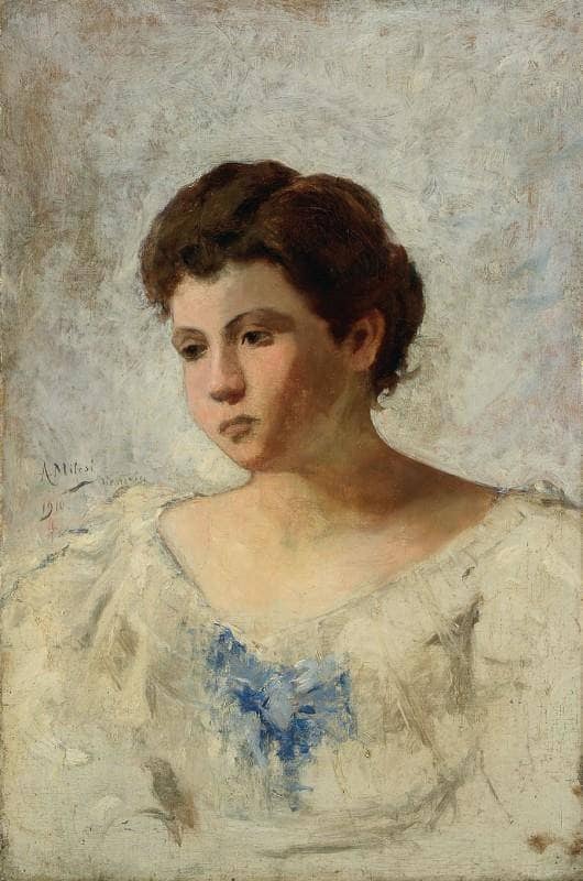 Portrait of a young girl by Alessandro Milesi — Oil Painting Reproduction
