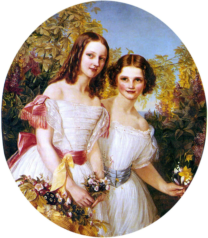Portrait of Alexandra and Dagmar (later Queen Alexandra of England and Empress Marie Feodorovna of Russia) by Elisabeth Jerichau-Baumann — Oil Painting Reproduction