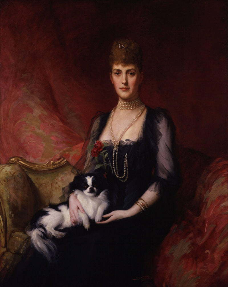 Portrait of Alexandra of Denmark. the Dog is Thought to Be a Japanese Chin Called Punch. by Luke Fildes — Oil Painting Reproduction