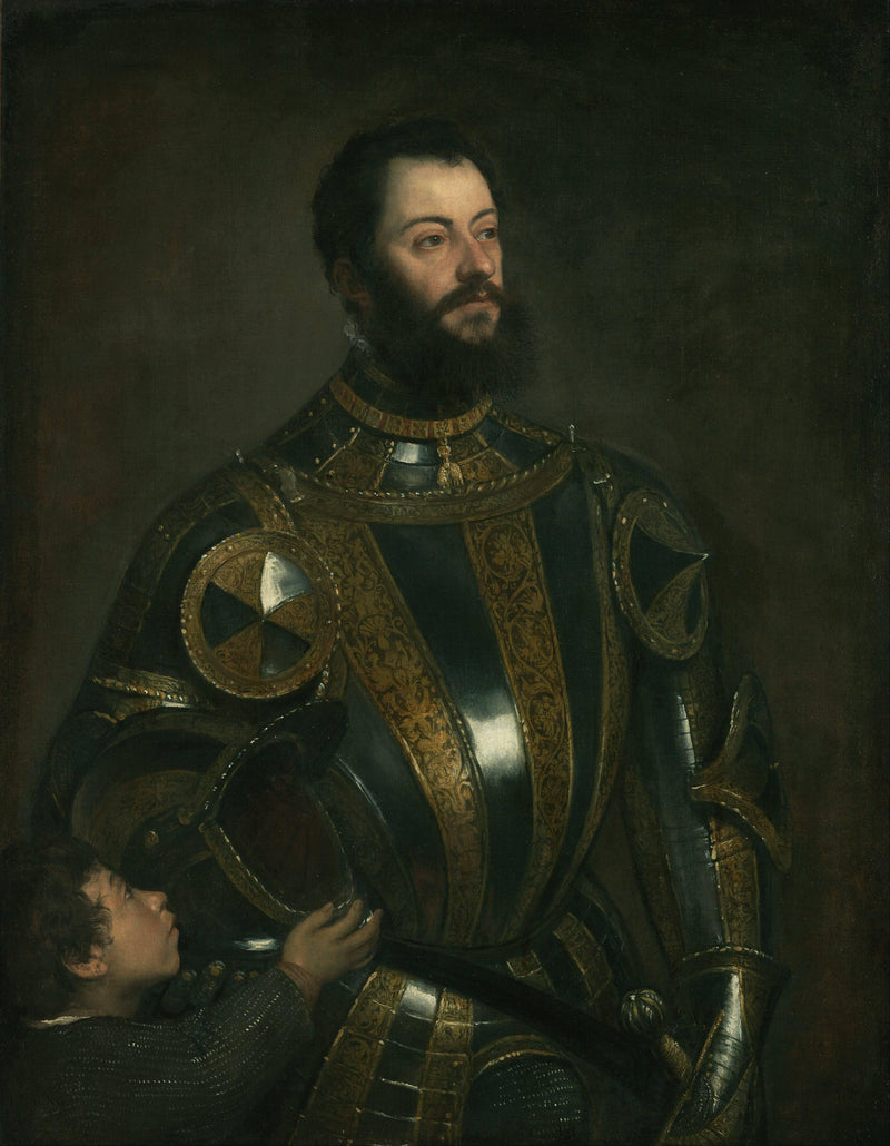 Portrait of Alfonso d`Avalos , in Armor with a Page by Titian — Oil Painting Reproduction