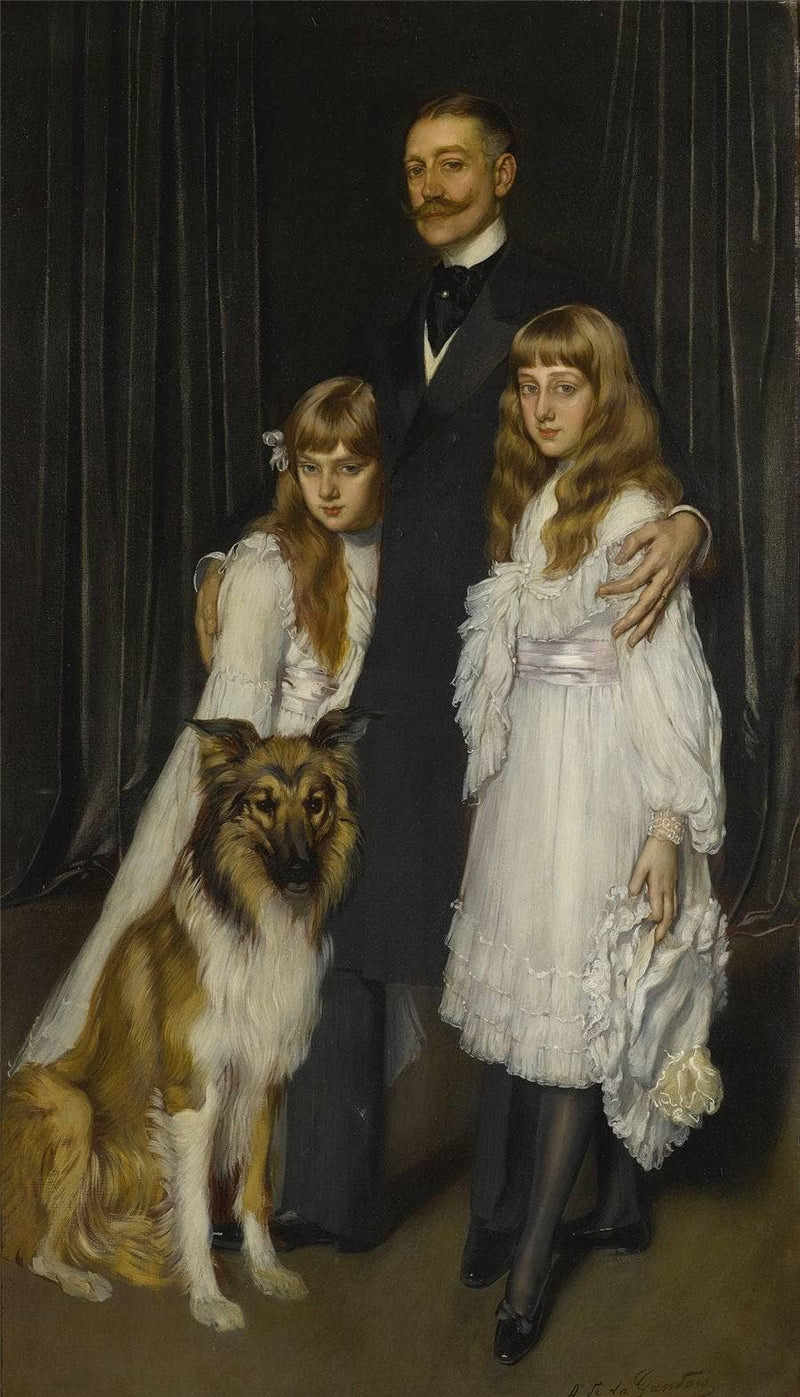 Portrait of Ambassador Del Solar and His Children by Antonio de La Gándara — Oil Painting Reproduction