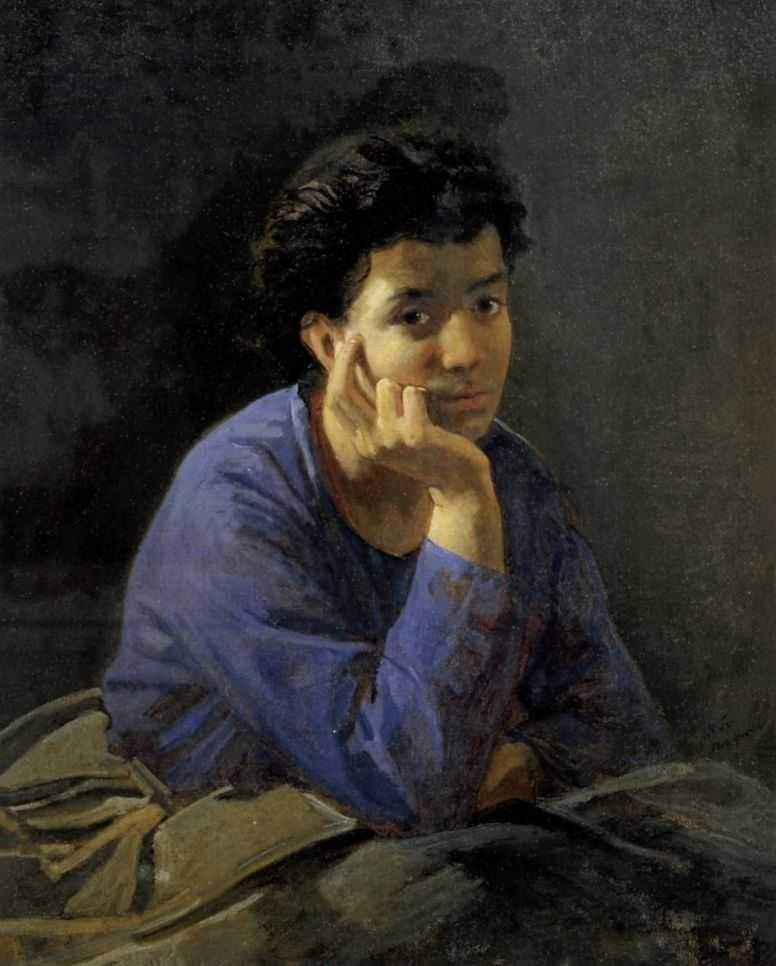 Portrait of an Unknown Woman in a blue blouse by Nikolai Ge — Oil Painting Reproduction