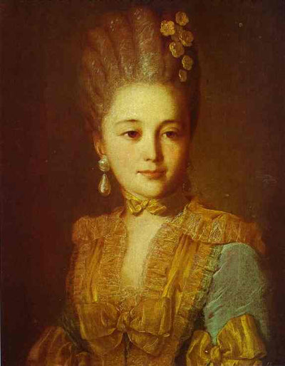 Portrait of an Unknown Woman in a Blue Dress with Yellow Trimmings in modern living room