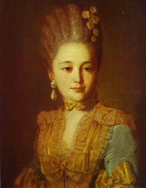 Portrait of an Unknown Woman in a Blue Dress with Yellow Trimmings by Fyodor Rokotov — Oil Painting Reproduction