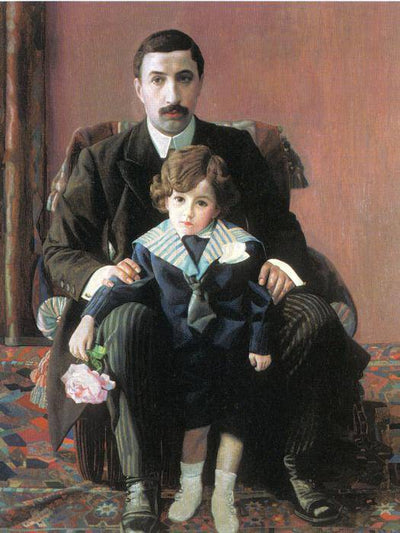 Portrait of Arman Frantsevich Aziber and his son in apartment