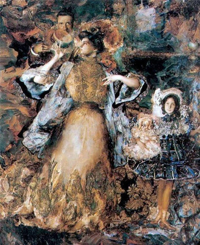 Portrait of artist's family in entryway