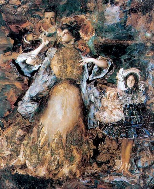 Portrait of artist's family by Filipp Malyavin — Oil Painting Reproduction