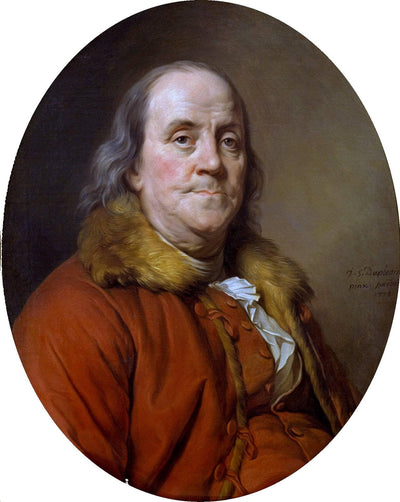Portrait of Benjamin Franklin in master bedroom