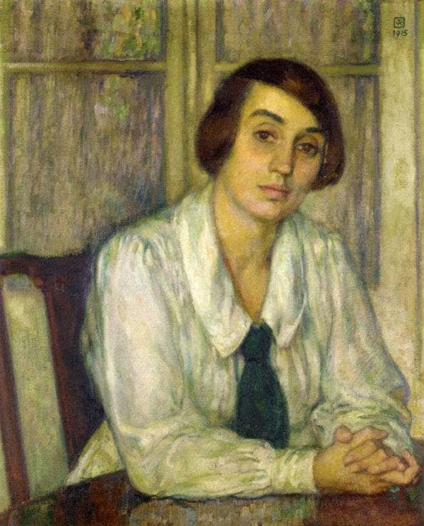 Portrait of Elizabeth van Rysselberghe, Seated with Her Hands on the Table by Theo van Rysselberghe — Oil Painting Reproduction