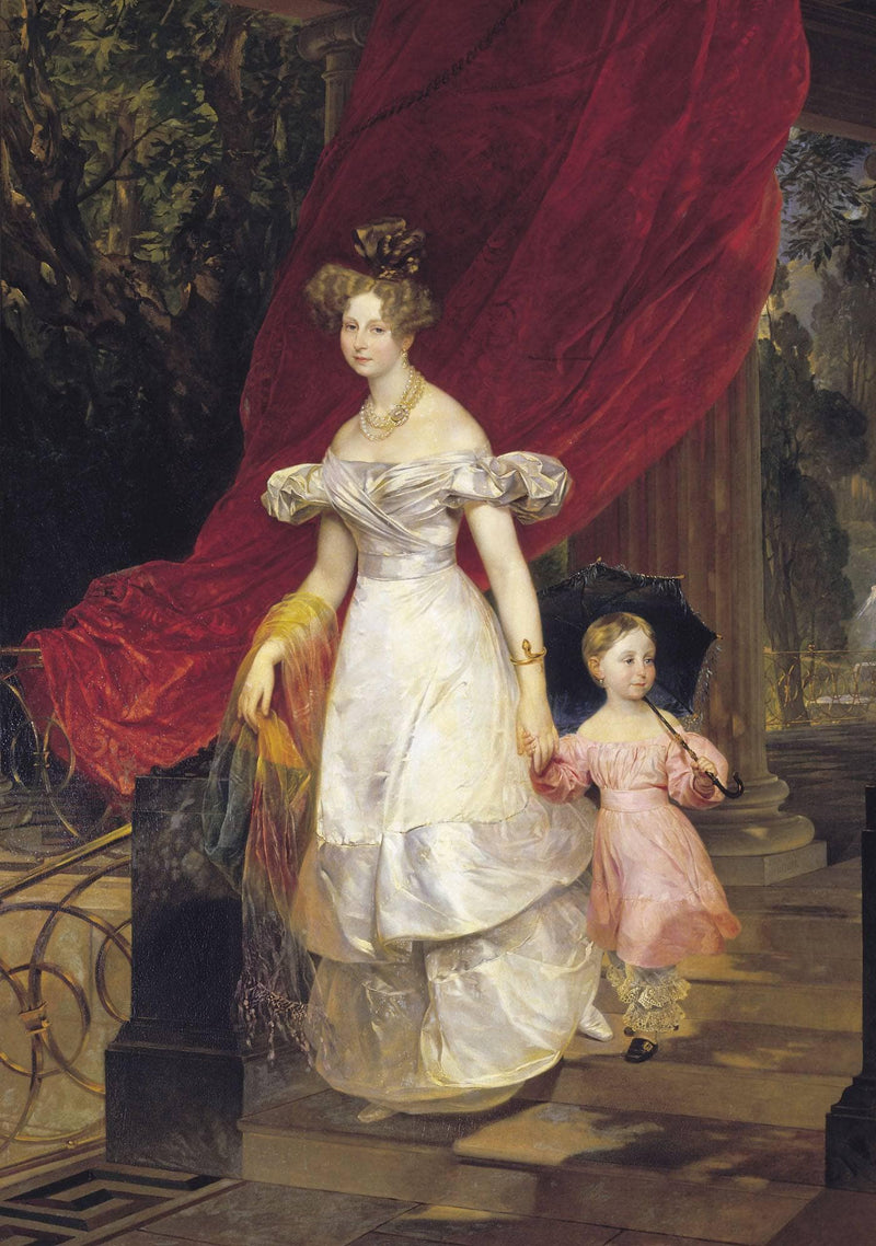 Portrait of Grand Duchess Elena Pavlovna and Her Daughter Maria by Karl Bryullov — Oil Painting Reproduction