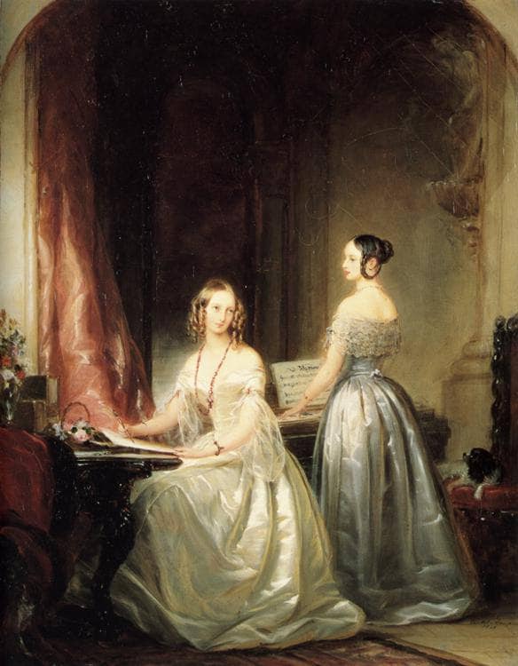 Portrait of Grand Duchesses Olga Nikolaevna and Alexandra Nikolaevna by Christina Robertson — Oil Painting Reproduction