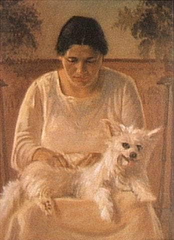 Portrait of Hanna Anderson with a Dog by Alfredo Andersen — Oil Painting Reproduction