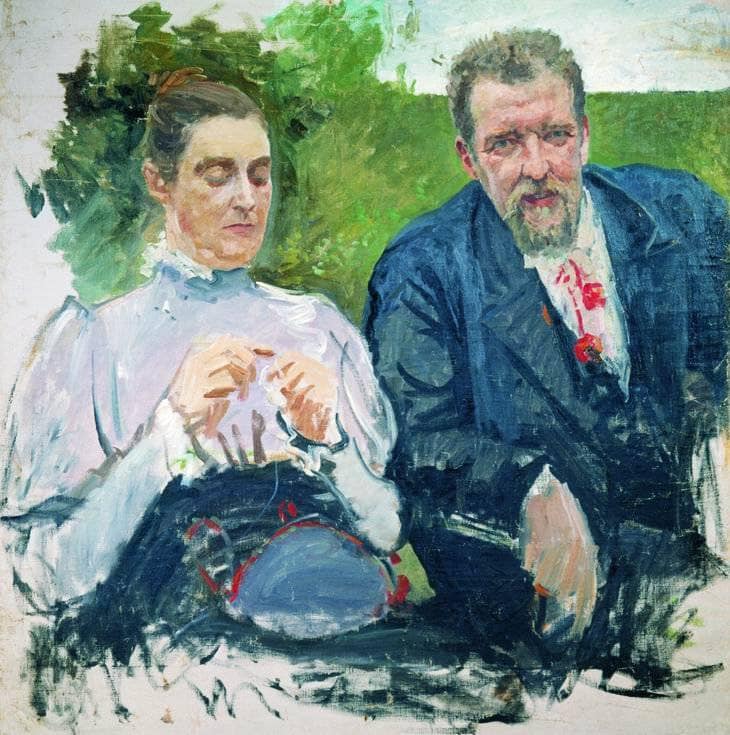 Portrait of I. F. Tyumenev with his wife by Andrei Ryabushkin — Oil Painting Reproduction