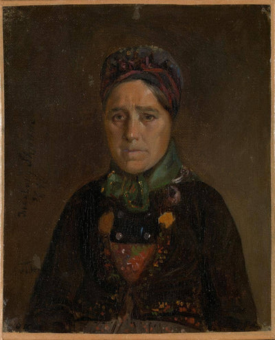 Portrait of Ingeborg Skjønne from Numedal in hallway