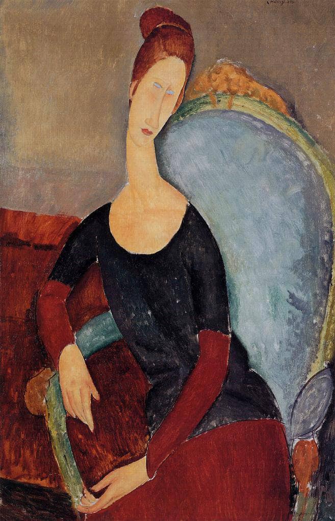 Portrait of Jeanne Hebuterne in a Blue Chair by Amedeo Modigliani — Oil Painting Reproduction