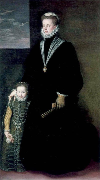Portrait of Juana of Austria with a Young Girl in study