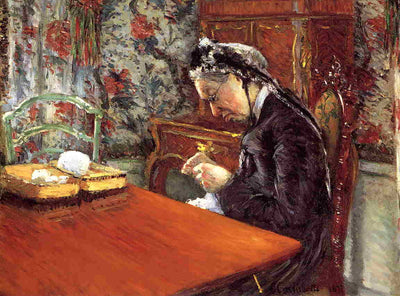 Portrait of Mademoiselle Boissiere Knitting in master bedroom