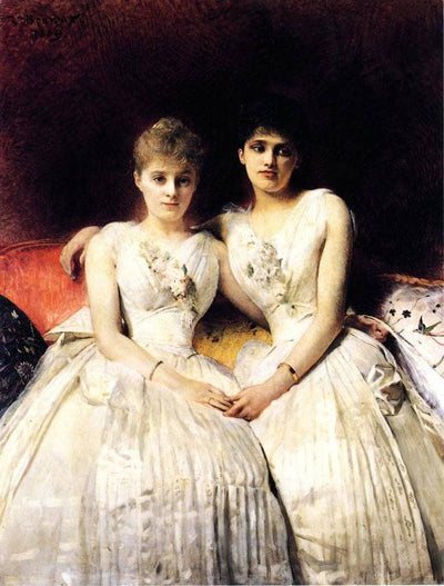 Portrait of Marthe and Therese Galoppe in living room
