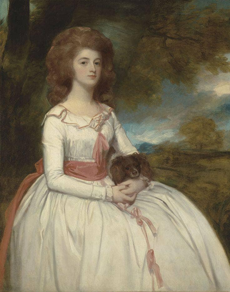 Portrait of Mrs Mary Moody (c. 1767-1820), wife of Samuel Moody, three-quarter-length, in a landscape by George Romney — Oil Painting Reproduction