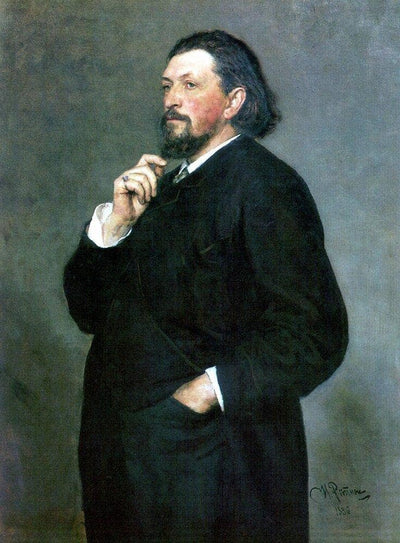Portrait of music editor and patron Mitrofan Petrovich Belyayev in modern living room