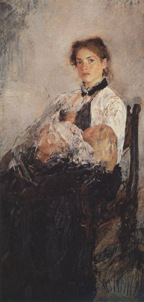 Portrait of Nadezhda Derviz with Her Child by Valentin Serov — Oil Painting Reproduction