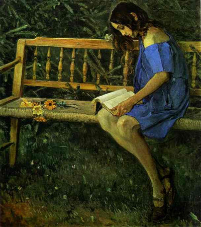 Portrait of Natasha Nesterova (On a Garden Bench) in home office