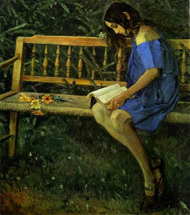 Portrait of Natasha Nesterova (On a Garden Bench) by Mikhail Nesterov — Oil Painting Reproduction