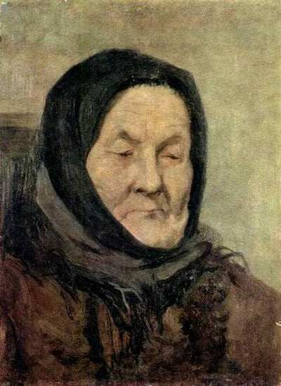 Portrait of old woman in living room