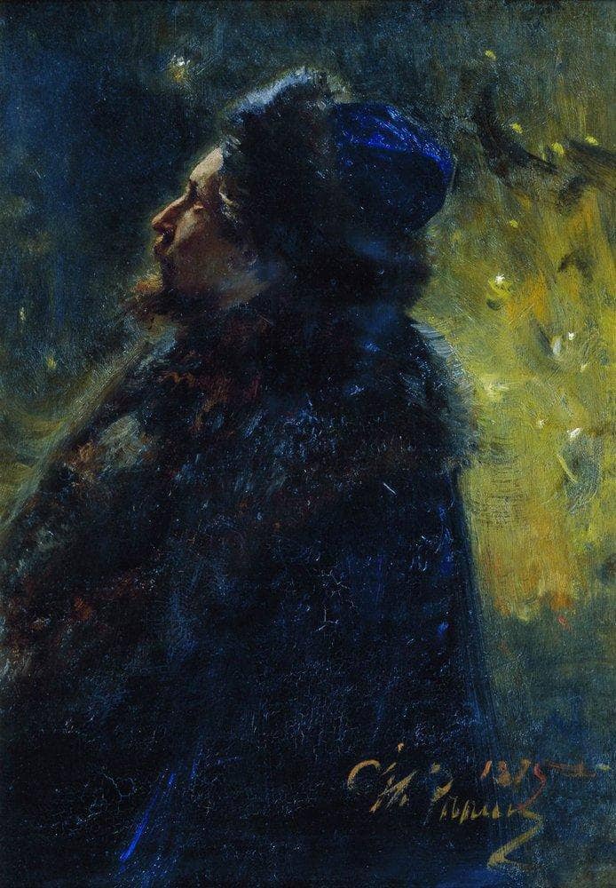 Portrait of painter Viktor Mikhailovich Vasnetsov. Study for the picture Sadko in the Underwater Kingdom. by Ilya Repin — Oil Painting Reproduction