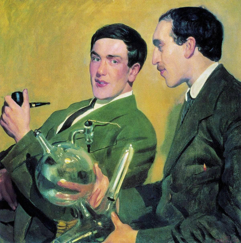 Portrait of Peter Kapitza and Nikolai Semyonov by Boris Kustodiev — Oil Painting Reproduction