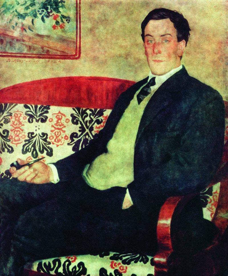 Portrait of Peter Kapitza by Boris Kustodiev — Oil Painting Reproduction