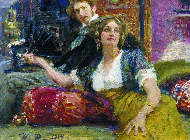 Portrait of poet, prose writer, translator and dramatist Sergei Mitrofanovich Gorodetsky with his wife by Ilya Repin — Oil Painting Reproduction