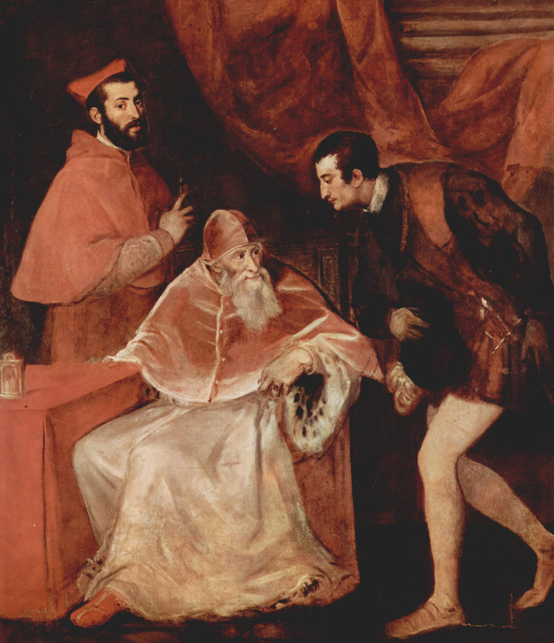 Portrait of Pope Paul III, Cardinal Alessandro Farnese and Duke Ottavio Farnese by Titian — Oil Painting Reproduction