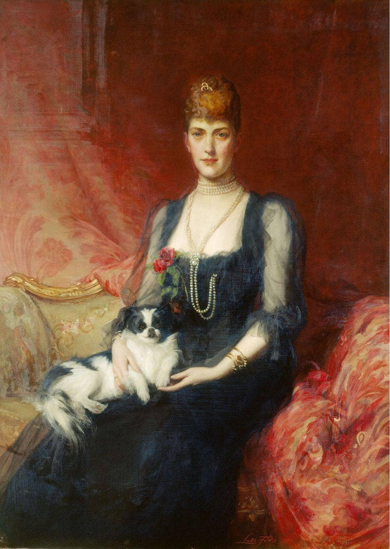 Portrait of Queen Alexandra, When Princess of Wales, with Facey by Luke Fildes — Oil Painting Reproduction