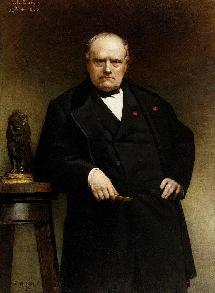 Portrait of Sculptor Barye with a Wax Model of "Seated Lion" by Leon Bonnat — Oil Painting Reproduction