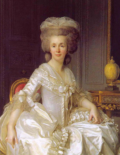 Portrait of Suzanne Curchod (Madame Jacques Necker) Wearing a White Satin Dress in kitchen