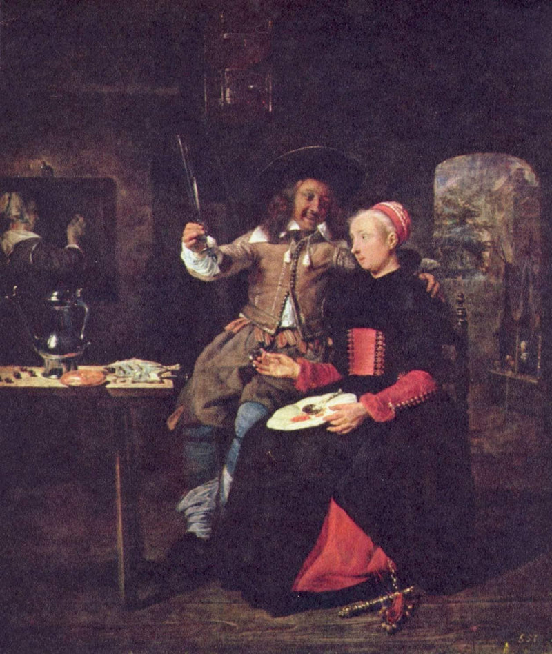 Portrait of the Artist with his Wife Isabella de Wolff in a Tavern by Gabriel Metsu — Oil Painting Reproduction