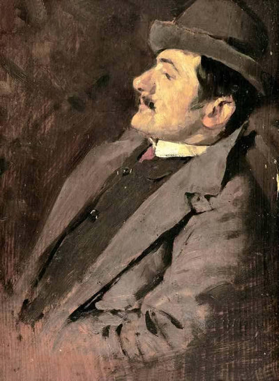 Portrait of the painter Augusto Crotti in kitchen