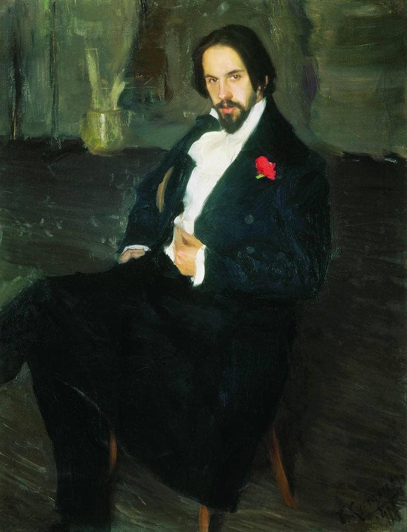 Portrait of the Painter Ivan Bilibin by Boris Kustodiev — Oil Painting Reproduction