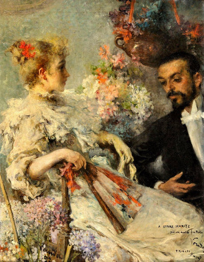 Portrait of the writer, Italo Svevo, and his sister Ortensia in bedroom