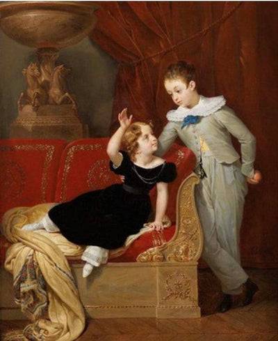 Portrait of Two Children in an Empire Interior in dining room