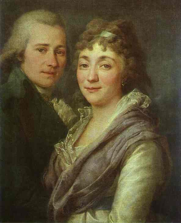 Portrait of V. I. Mitrofanov and M. A. Mitrofanova by Dmitry Levitzky — Oil Painting Reproduction