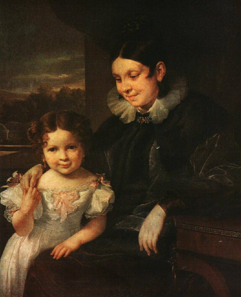 Portrait of V. I. Yershova with Her Daughter by Vasily Tropinin — Oil Painting Reproduction