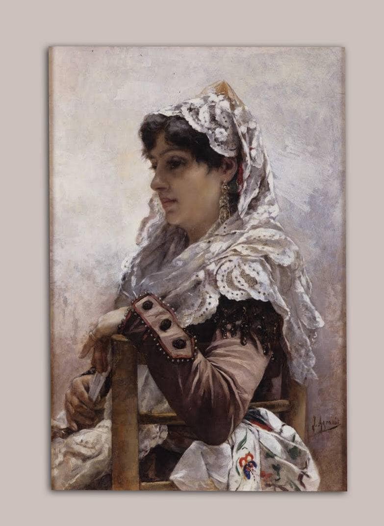 Portrait of Valencian woman by Joaquín Agrasot — Oil Painting Reproduction